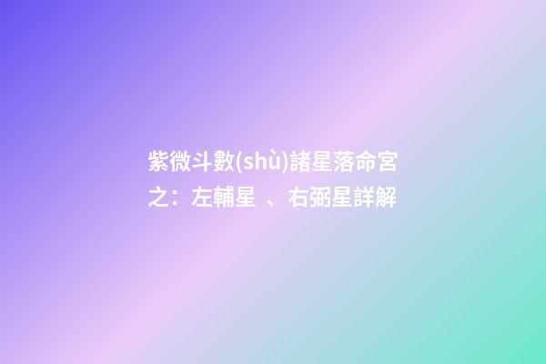 紫微斗數(shù)諸星落命宮之：左輔星、右弼星詳解